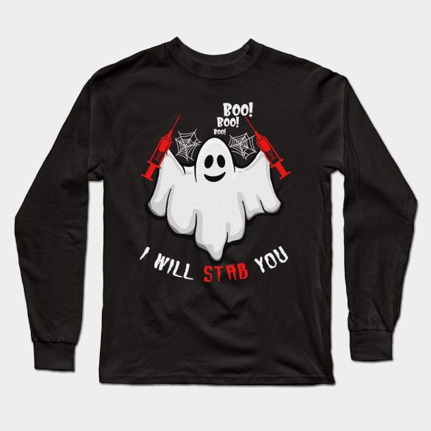 Cartoon ghost I will stab you tshirt funny halloween gift shirt Long Sleeve T-Shirt by American Woman